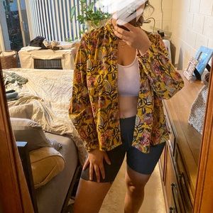 Anthro Pilcro Floral Oversized Corduroy Shirt